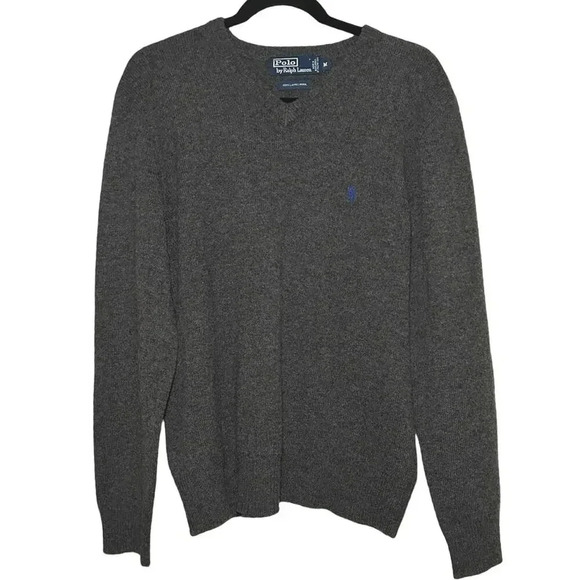 Polo Ralph Lauren Men’s Wool V-neck Sweater Dark Gray Size Medium - Picture 1 of 6